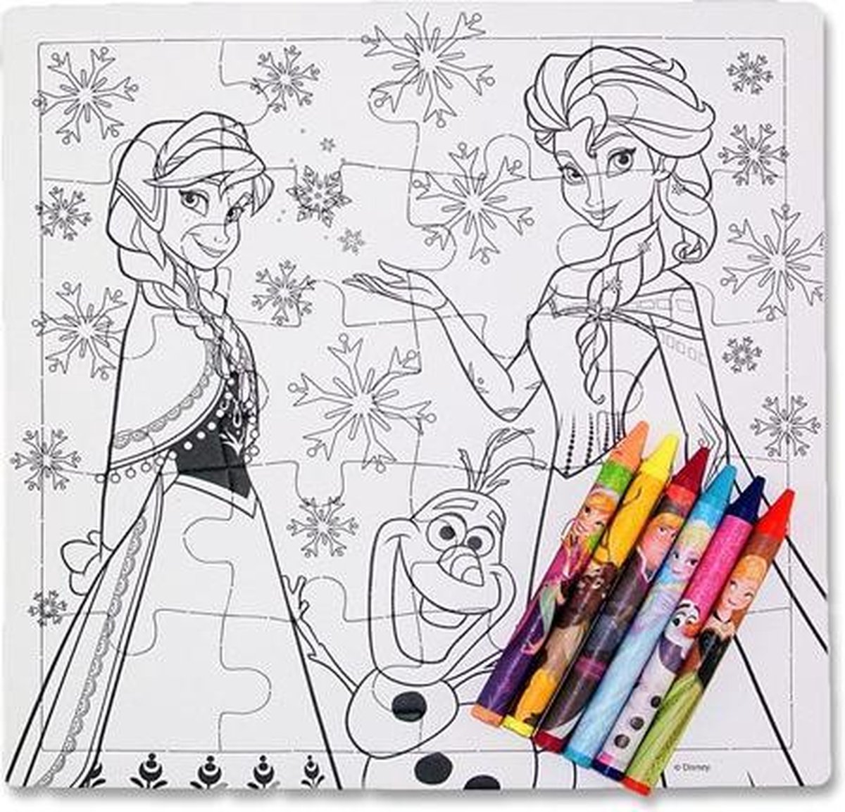 Disney Frozen - Kleur je eigen puzzel - Inclusief krijt - Frozen krijtjes - Puzzel - Stiften - Knutselen voor meisjes - 21 x 21 cm
