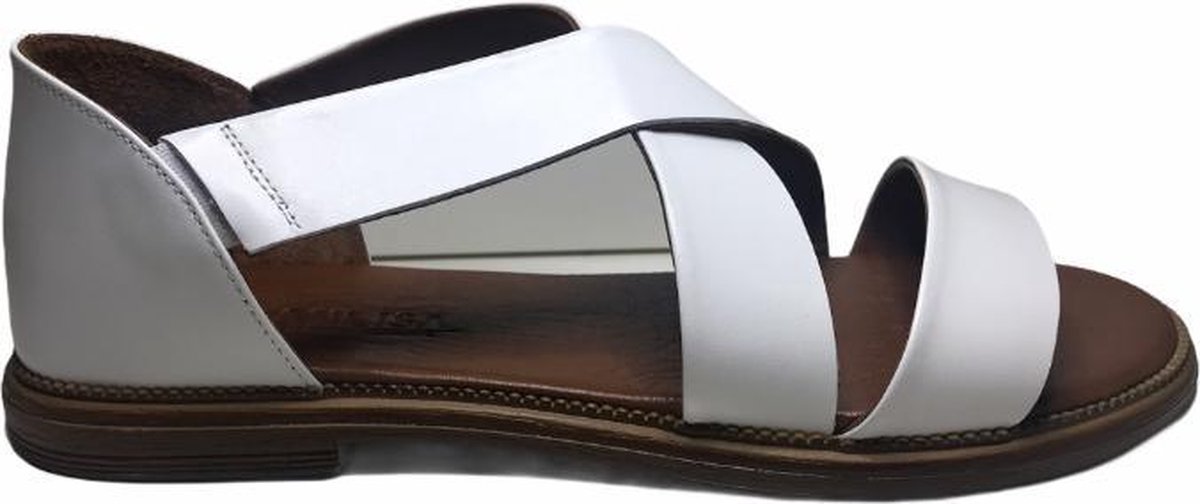 Manlisa elastiek platte lederen comfort sandalen S107-3023 wit mt 36
