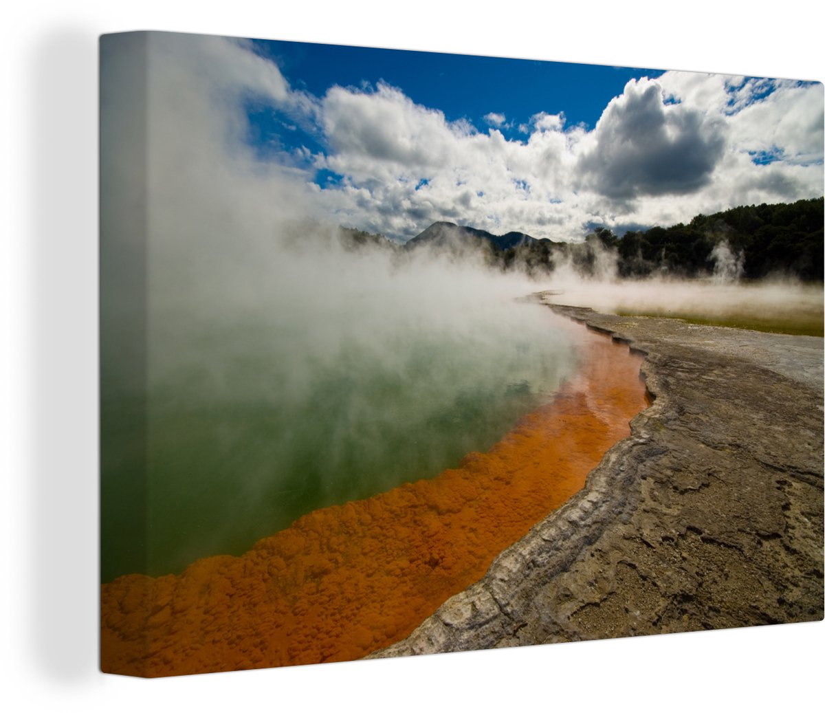 Canvas schilderij 180x120 cm - Wanddecoratie Warmwaterbronnen meer in een thermisch park i