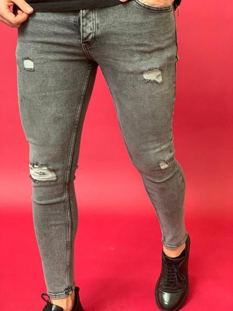RYMN jeans skinny slimfit grijs met gesloten cracks design JNS062 size 33