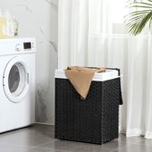 XL Luxe Opvouwbare Rotan Wasmand Met Deksel - Wasgoed Mand - Wasbox Inclusief Stevige Uitneembare Katoenen Waszak Met Handvatten - Laundry Basket Met Hengsel - 90 Liter - Zwart