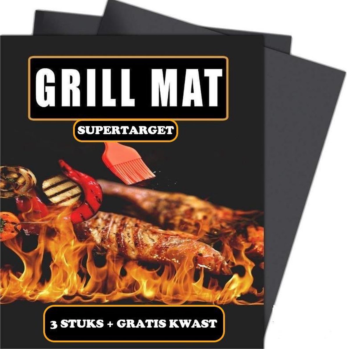 Supertarget BBQ MAT 3 stuks INCLUSIEF KWAST - Ovenbeschermer – Antikleef BBQ-/ovenmat – Herbruikbare bakmat – Barbecue matje – Grill mat -