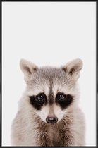 JUNIQE - Poster met kunststof lijst Raccoon -13x18 /Grijs & Zwart