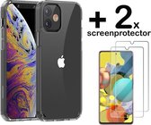 Hoes Geschikt voor iPhone 12 Hoesje Backcover Hybride Transparant Siliconen Case TPU Hoesje + 2 x Screenprotector