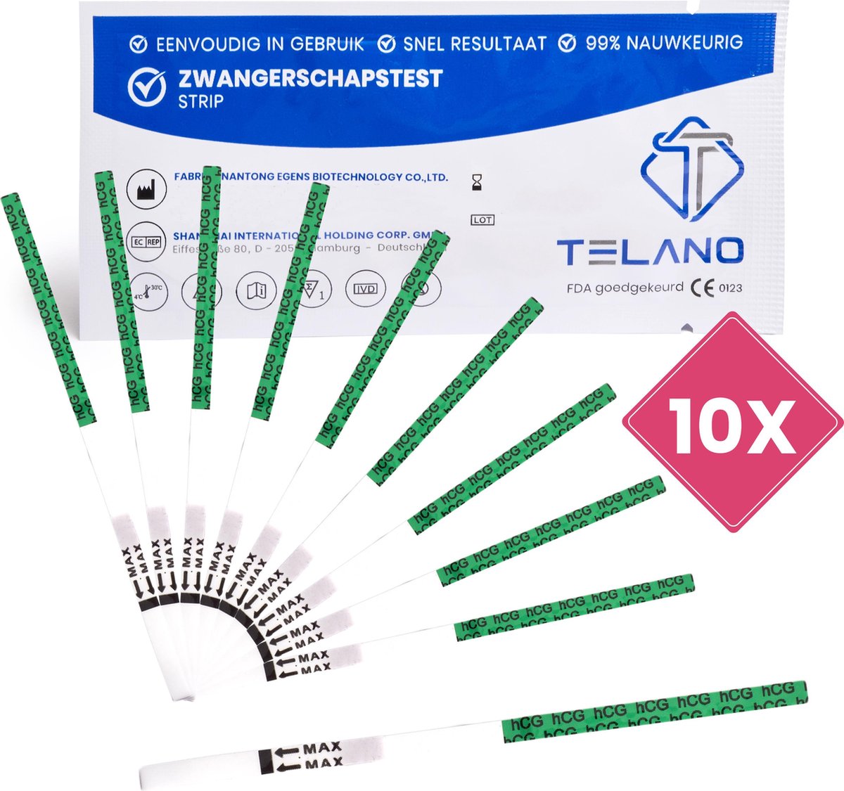 Telano Zwangerschapstest Vroeg Dipstick 10 stuks - Strip Gevoelig