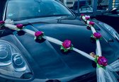 MELANIA Auto Versiering Bruiloft - Trouwauto Decoratie - Autodecoratie - Rozen & Tule - Motorkap Versiering - Autobloemstuk Bruiloft - Bloemen voor op de Auto - Bloemen voor op de