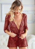 Leopard Lace Robe with G-string - Burgundy