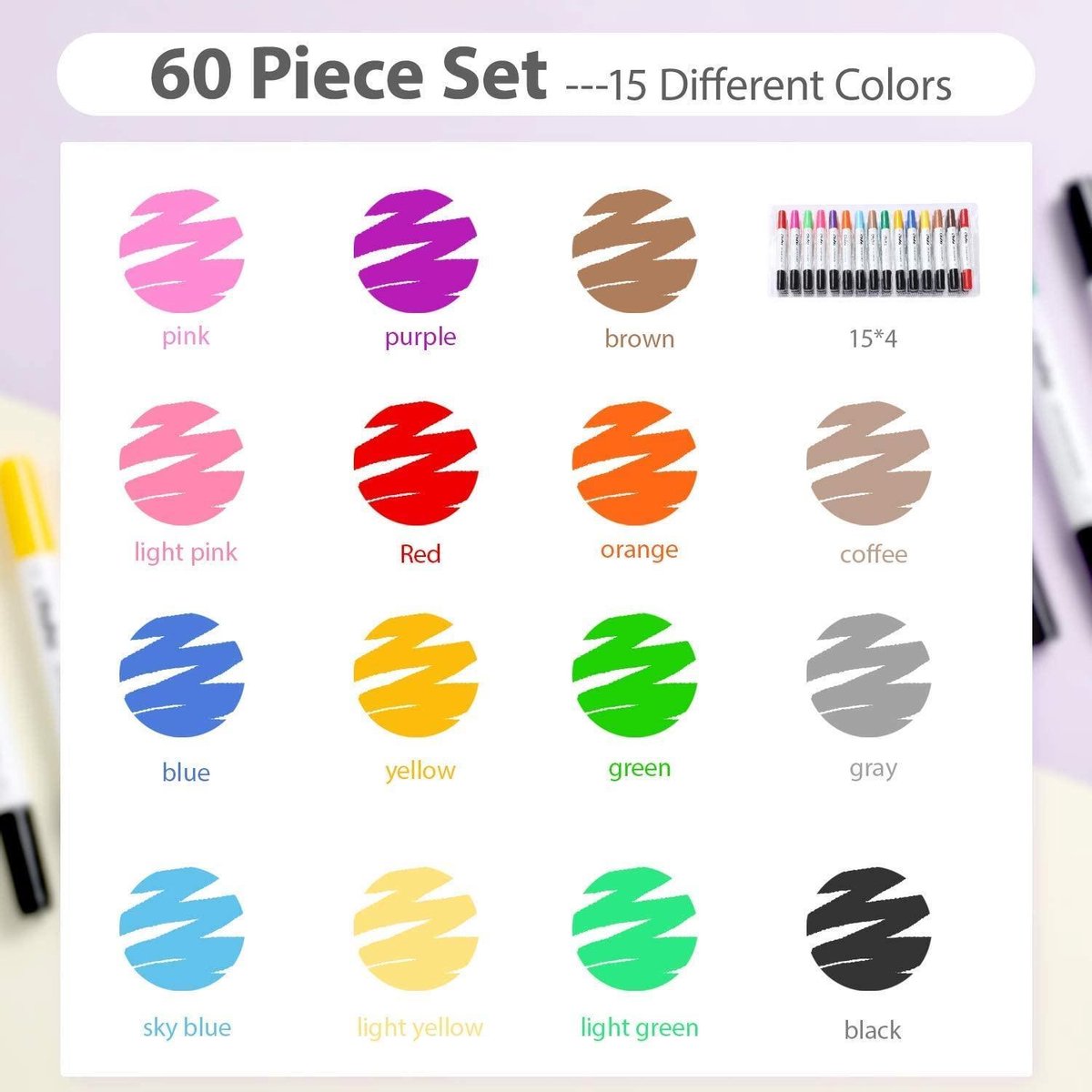 Ohuhu Kit de 216 marqueurs colorés d'art, pointe double, pinceau