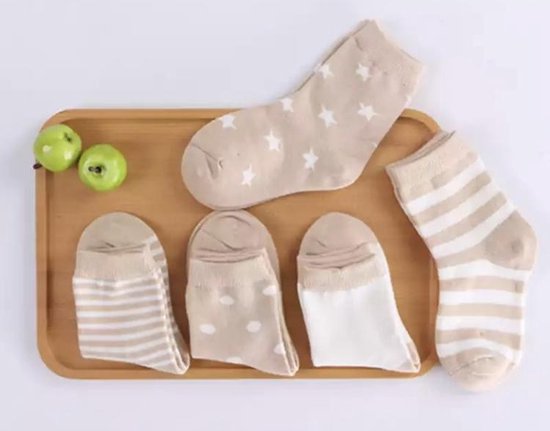 5 paar New born Baby sokken - set babysokjes - 0-6 maanden - bruine babysokken - multipack