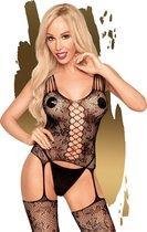 Love bud - Lace bodystocking with criss cross top -  - black