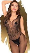 Wild catch - Embroided fishnet bodystocking with open crotch