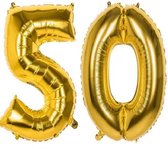 50 jaar Getrouwd Folie Ballonnen Goud - Gouden Huwelijk  - Versiering - Verjaardag Bruiloft 50 Jaar Feest - Met Rietje -XXL -115 cm