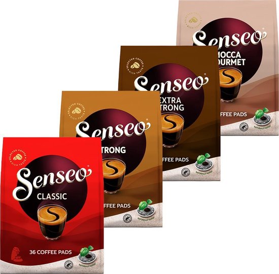 Pack Variation de dosettes de café Senseo - 4x 36 tampons - Classique,  Strong, Extra... | bol.com