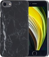 Hoesje Geschikt voor iPhone SE 2020 Hoesje Marmer Hardcover Fashion Case Hoes - Hoes Geschikt voor iPhone SE (2020) Marmer Hoesje Hardcase Back Cover - Zwart