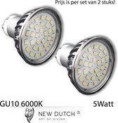 Set a 2stuks GU10 LED 5W 6000K cool white , 120graden , witte LED spot, LED halogeen