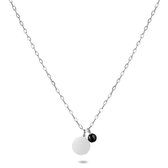Twice As Nice Halsketting in edelstaal, ronde hanger en onyx steentje  35 cm+5 cm
