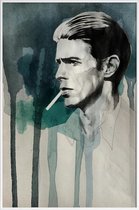 JUNIQE - Poster in kunststof lijst David Bowie -40x60 /Turkoois &