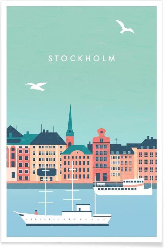JUNIQE - Poster Stockholm - retro -40x60 /Kleurrijk