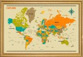 JUNIQE - Poster met houten lijst Nieuwe Wereldkaart Kleurrijke -40x60