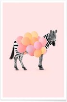 JUNIQE - Poster Zebra Balloon -13x18 /Roze