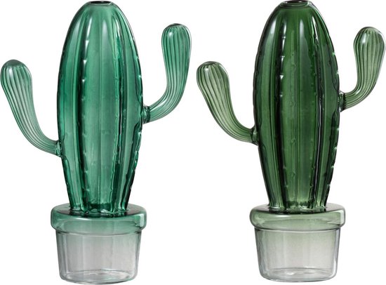 J-Line Vaas Cactus Pot Glas Mix Groen Assortiment Van 2