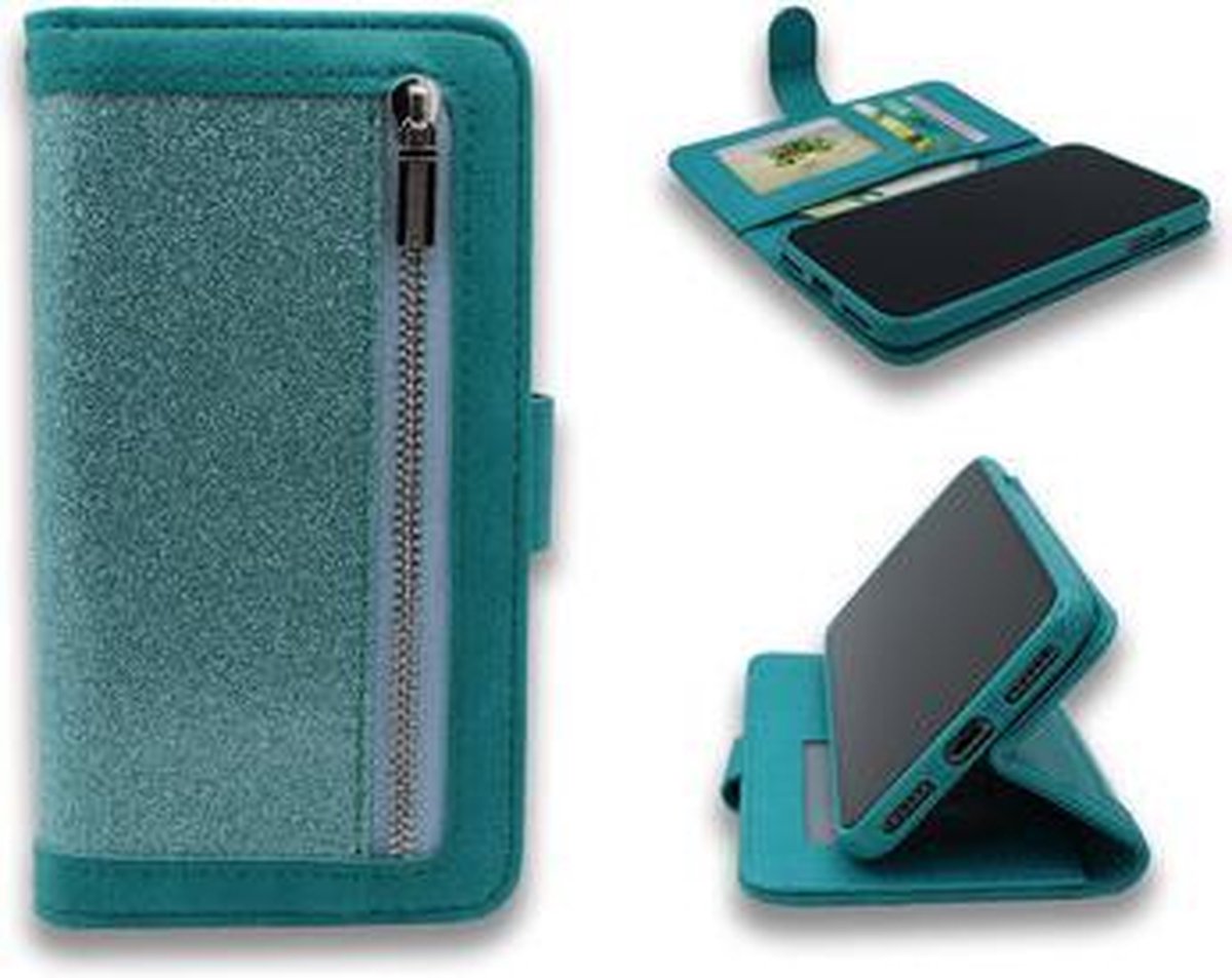 TF Cases | Apple iPhone 11 pro | Bookcase | boekhoesje | Met Rits | Glitter | Licht Blauw | high quality | elegant design |