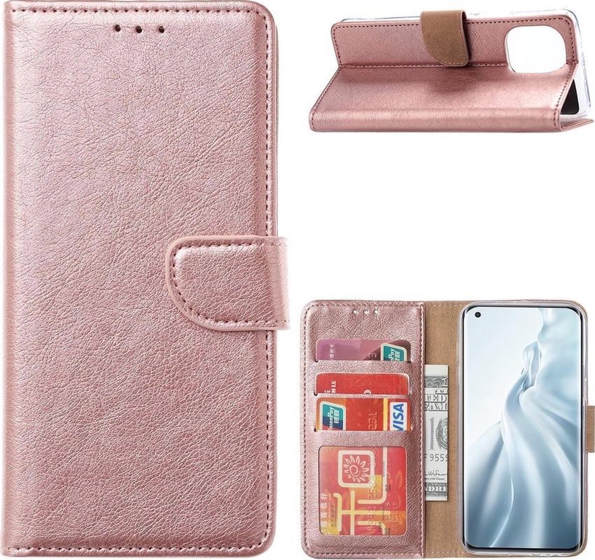 Bookcase Geschikt voor: Xiaomi Mi 11 - Rose Goud - portemonee hoesje