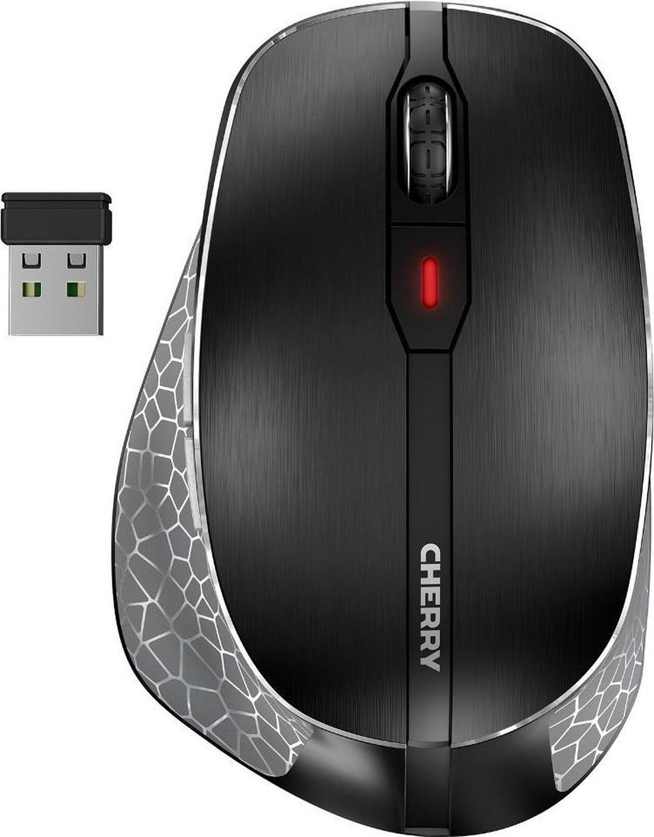CHERRY MW 8 ERGO - Muis - ergonomisch - rechtshandig - optisch - 7 knoppen - draadloos - RF, 2.4 GHz, Bluetooth 4.0 - USB draadloze ontvanger