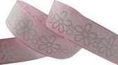 Lente Lint Bloemen 25mm (2,5cm) | Paaslint Pasen | Stoffen Lint met Bloemen | Paasdecoratie | Licht Roze | Cadeau Lint | Luxe Kwaliteit | Rol: 6 Meter
