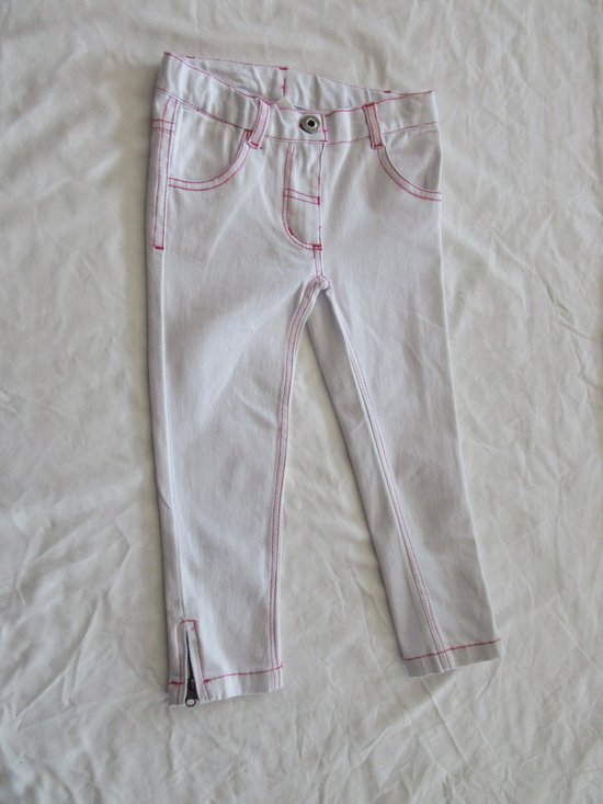 dirkje , zomer lange broek , meisje , wit met fuchia , 6 jaar  116