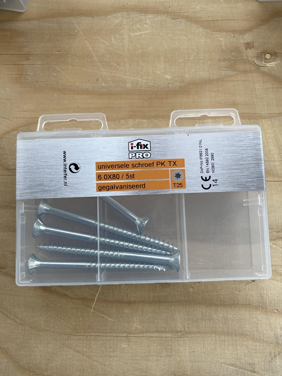 Hout Schroef. 6.0 x 80mm. Lang. Platkop-Torx-30. Verzinkt. 5 stuks universele spaanplaat schroeven. Ifix-pro.