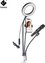 NÖRDIC MFK-022 Multifunctionele tafelstandaard voor smartphone en microfoon, Met LED-ringlamp, Zwart