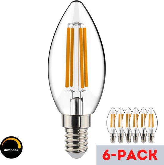Proventa Dimbare LED Filament kaarslamp met kleine E14 fitting - ⌀ 35 mm -  6 x LED lamp | bol.com