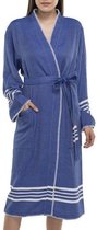 Hamam Badjas Krem Sultan Kimono Royal Blue -  M/L (extra lange mouwen ca. 67cm) - unisex - hotelkwaliteit - sauna badjas - luxe badjas - dunne zomer badjas - ochtendjas