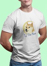 Dogecoin Meme Moon T-Shirt | Bitcoin Ethereum BlockChain Crypto | To The Moon | Cryptocurrency | Grappig Humor | Unisex Maat L Wit