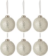 J-Line Doos Van 6 Kerstballen Parel Glas Wit/Zilver Medium