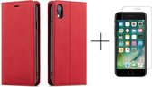 Apple iPhone 8 Telefoonhoesje | iPhone 7 | iPhone SE 2020 | Hoogwaardig Leren Bookcase | Portemonnee | Rood + 1x screenprotector