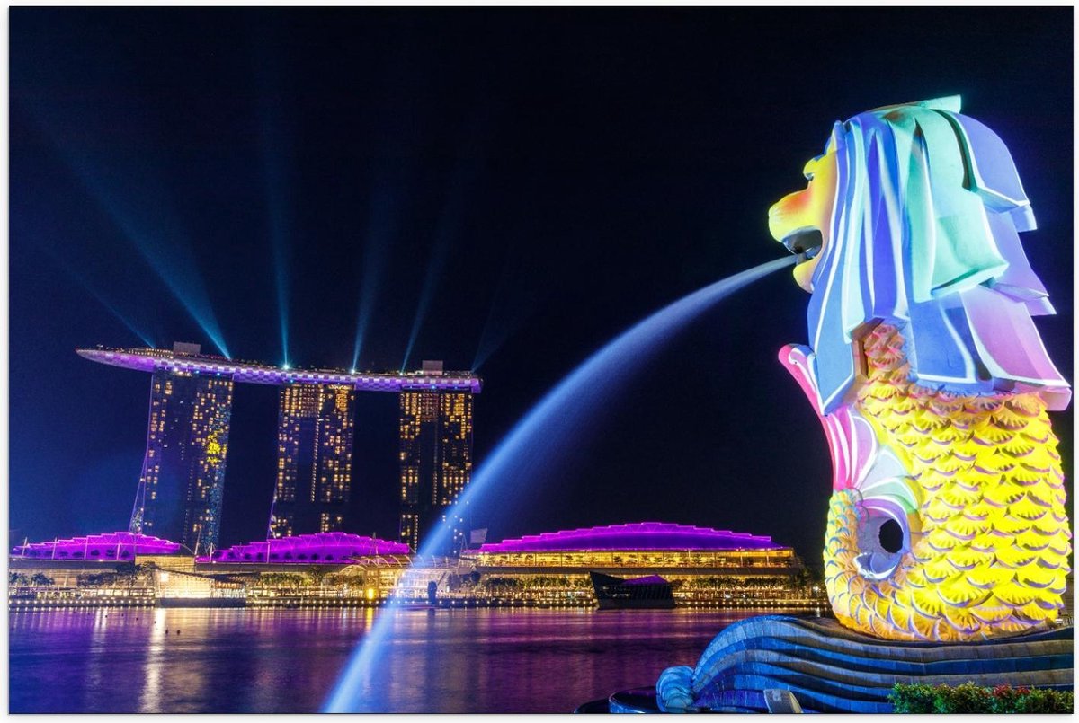 Poster – Fontein in Merlion Park, Singapore - 120x80cm Foto op Posterpapier