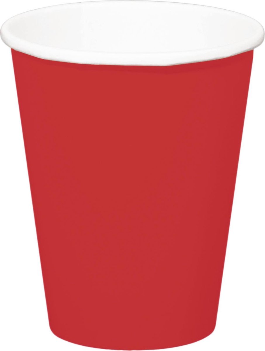 32x stuks drinkbekers van papier rood 350 ml - Uni kleuren thema voor verjaardag of feestje
