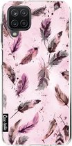 Casetastic Samsung Galaxy A12 (2021) Hoesje - Softcover Hoesje met Design - Feathers Pink Print