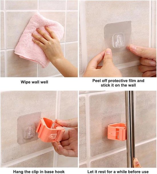 2 Stuk Bezem of Mop Ohangsysteem -  Bezem Houder - Hanger Achter de Deuren - Op Muren- Keuken Storage Tool Grijs - Badkamer Accessoires - Organisator Haak — afbeelding 3