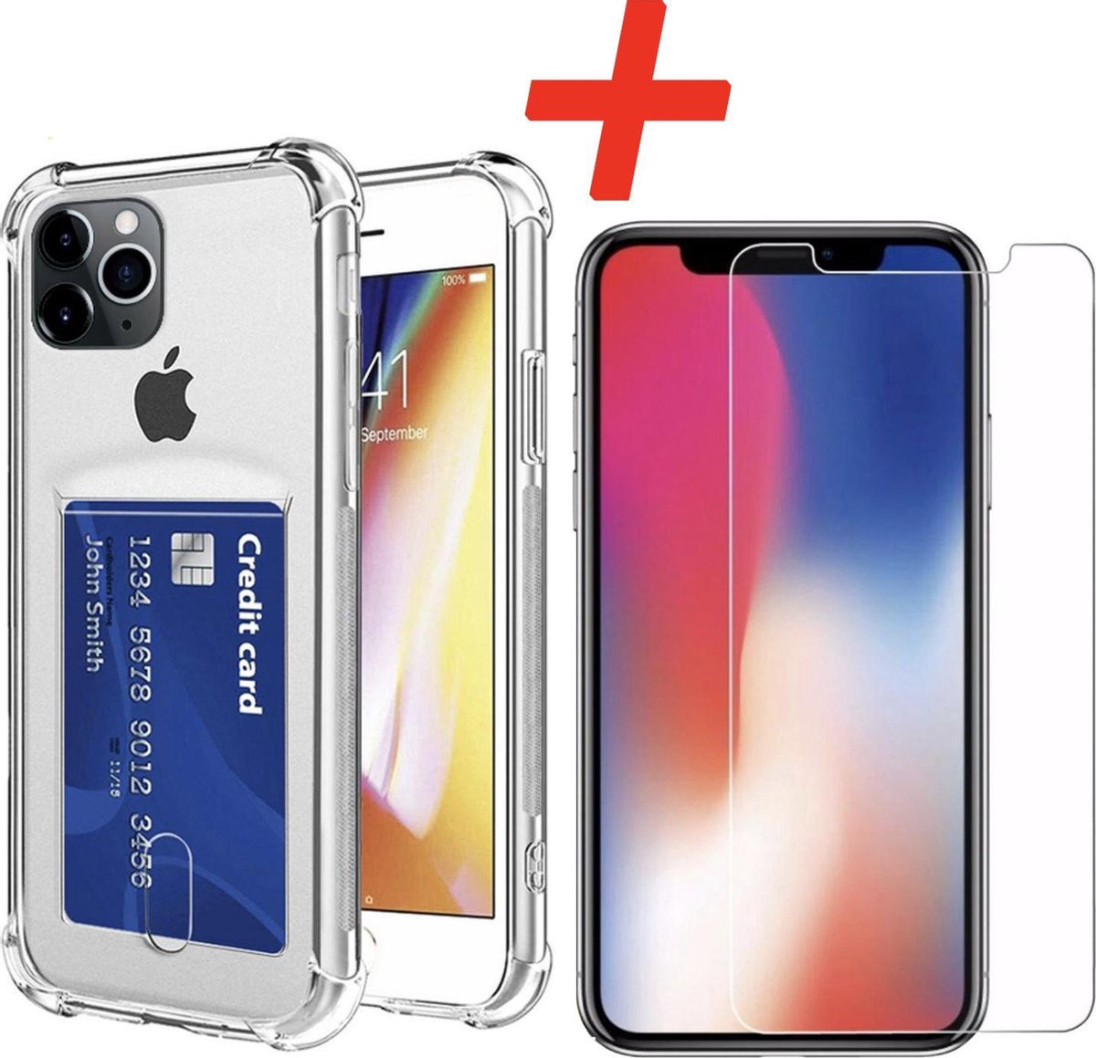 YPCd® Geschikt voor Apple iPhone 11 Pro Pasjeshouder - Shock Case Transparant