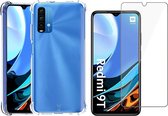 Xiaomi Redmi 9T Hoesje - Anti Shock Proof Siliconen Back Cover Case Hoes Transparant - Tempered Glass Screenprotector
