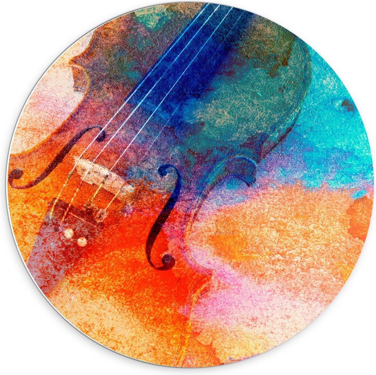 Forex Wandcirkel - Viool met Verf - 70x70cm Foto op Wandcirkel (met ophangsysteem)
