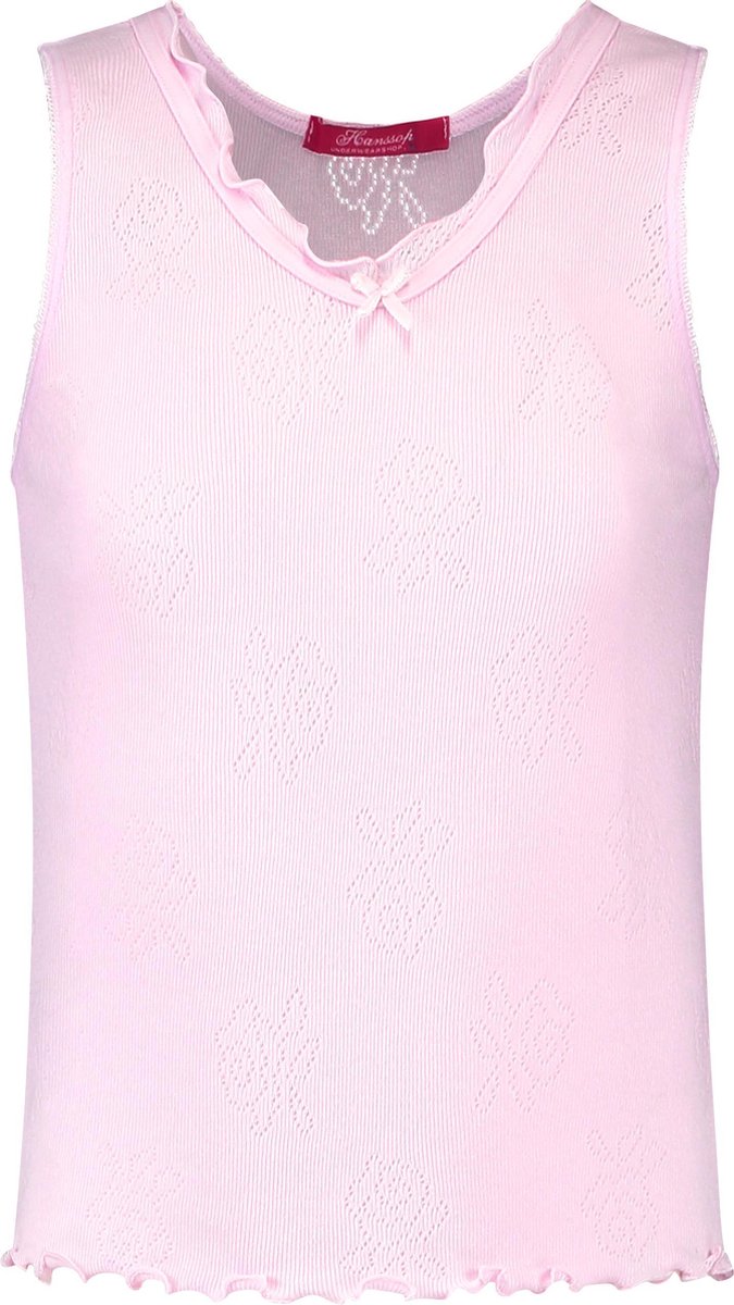 Exclusief Luxueus Kinder nachtkleding Hanssop, Meisjes, Katoenen ondergoed set, super zacht roze set gemaakt in een verfijnd lief roosjes ajour katoen met een bijpassend roze velours strikje, maat 164