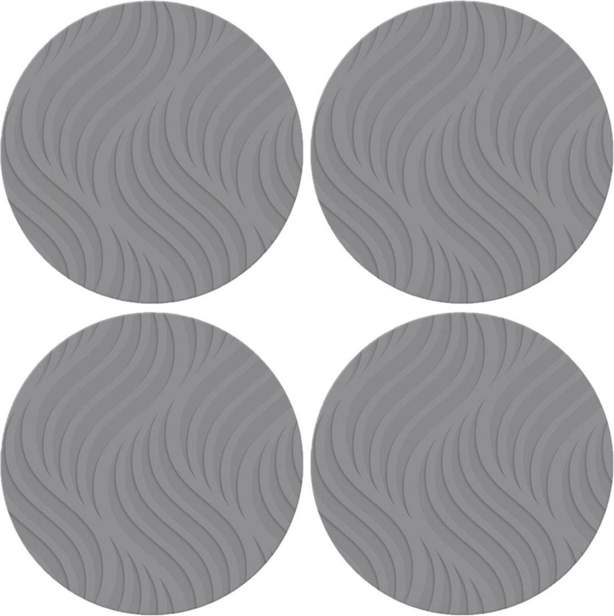 12x stuks ronde placemats grijs met wave patroon 37 cm - Placemats/onderleggers - Tafeldecoratie