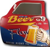 Retro Metalen Muurdecoratie - "Cold Beer" Autodeur met Spiegel - Vintage - 47 cm x 42 cm