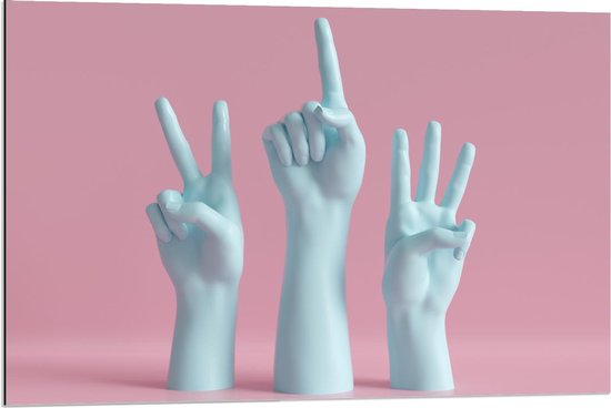 Dibond - Witte Handen met Roze Achtergrond - 90x60cm Foto op Aluminium (Wanddecoratie van metaal)
