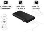 Pro-User - USB Hub - Powerbank - 20.000mAh - 3-in-1 - SD Card Reader - Quickcharge 3.0 - PowerDelivery + Travel Case