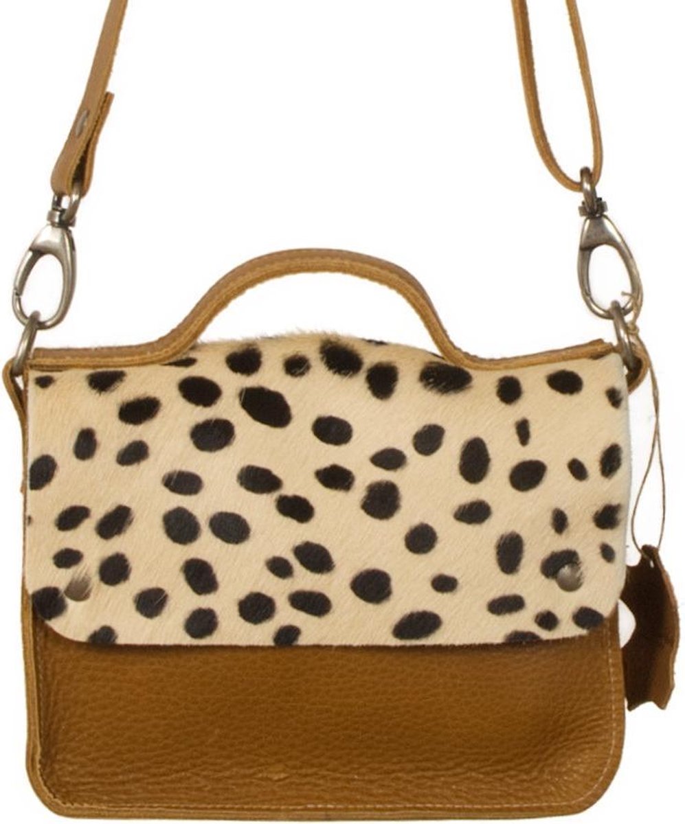 Tasje Maren - Cognac/dalmatiër print | Lederen crossbody tas